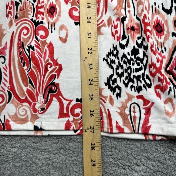 Chico’s Tunic Top Women’s 2 Paisley Ikat Stretch Knit Cap Sleeve Boho Blouse - Picture 12 of 15